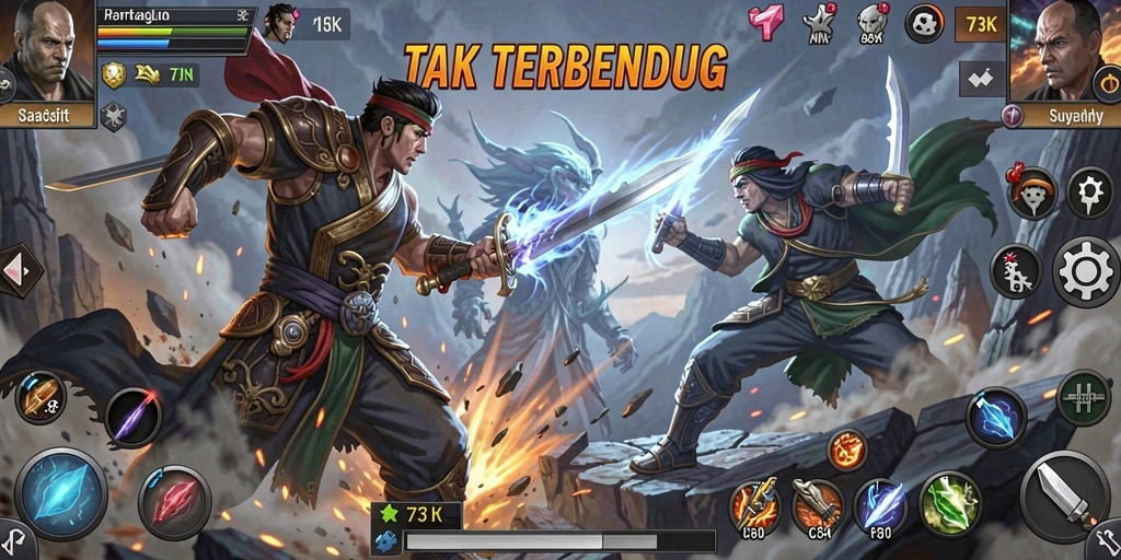 Gameplay mendebarkan di 73K dengan pertarungan aksi.