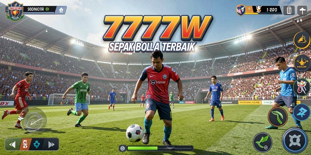 Tampilan gamplay menarik dari 7777W dengan aksi sepak bola seru.