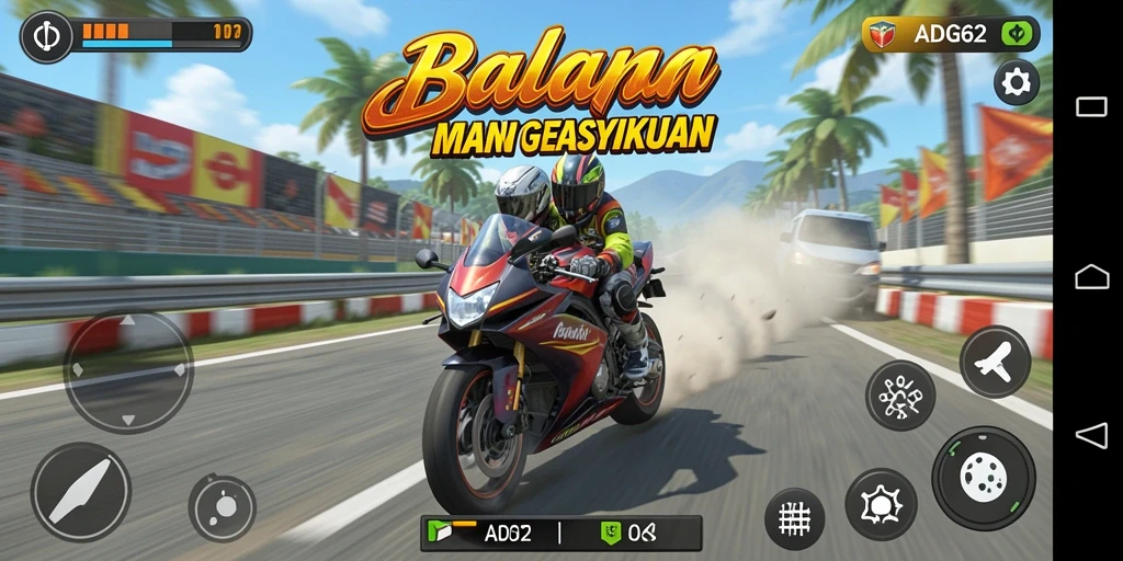 Tampilan gameplay seru saat balapan motor dalam ADG62.