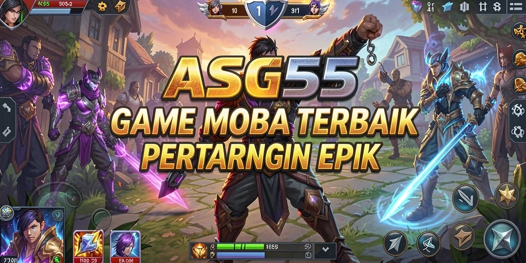 Screenshot gameplay ASG55 menampilkan pertarungan epik antar pahlawan.