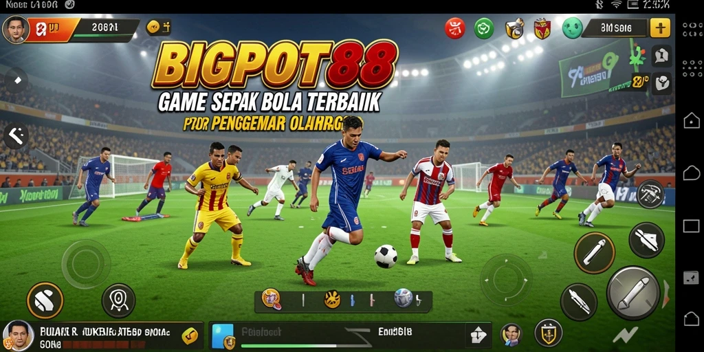 Screenshot gameplay BIGPOT88 menunjukkan aksi seru sepak bola.
