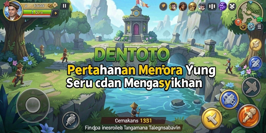 Gameplay menegangkan di DENTOTO dengan menara dan musuh yang bervariasi.