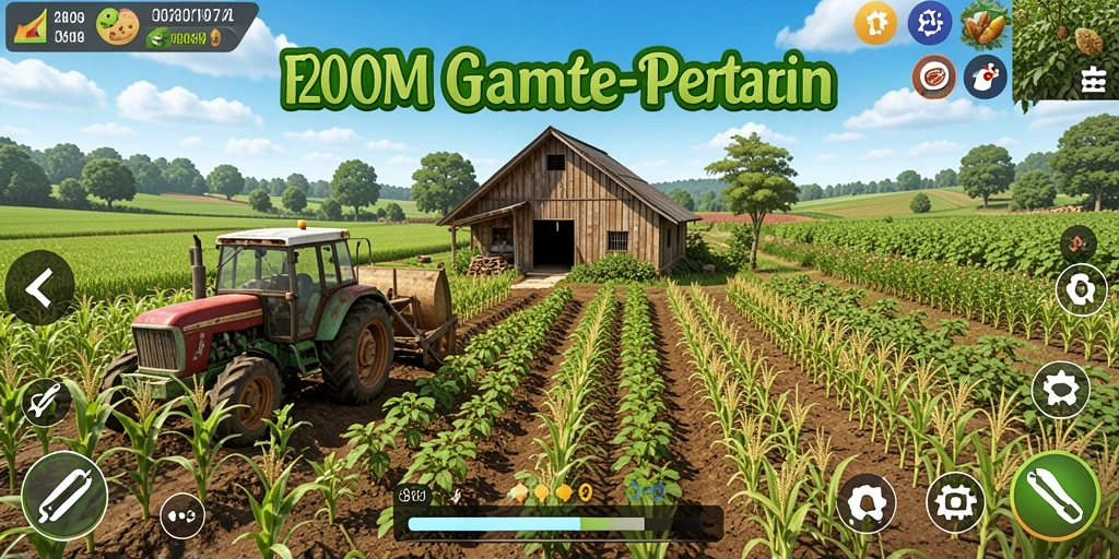 Screenshot F200M menampilkan gameplay pertanian yang menarik dan interaktif.