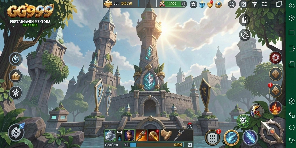 Gameplay seru dalam GG999 dengan strategi pertahanan menara.