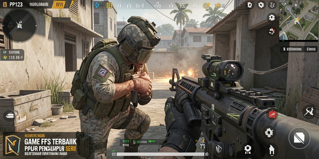 Screenshot menampilkan aksi seru dalam gameplay FPS PP123.