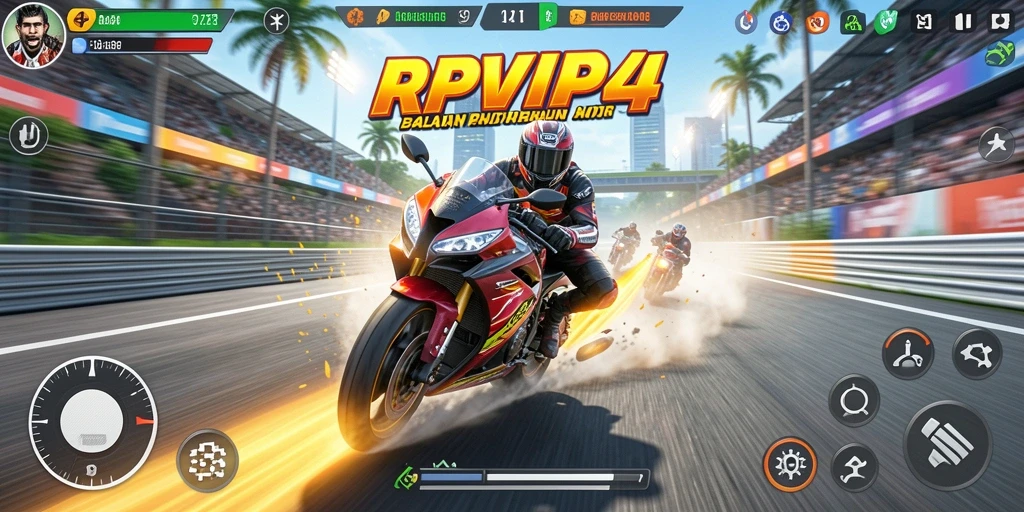 Gameplay RPVIP4 yang mendebarkan penuh aksi balapan motor.