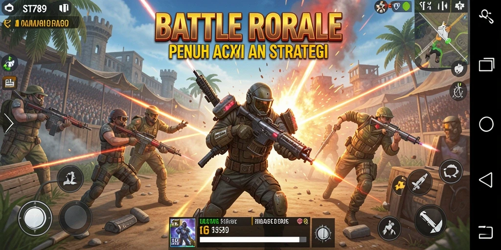 Screenshot gameplay ST789 menampilkan pertempuran seru di medan Battle Royale.