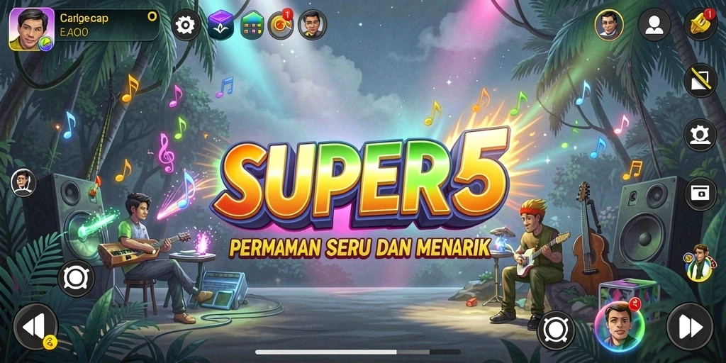 Screenshot utama SUPER5 menampilkan gameplay yang dinamis dan interaktif.