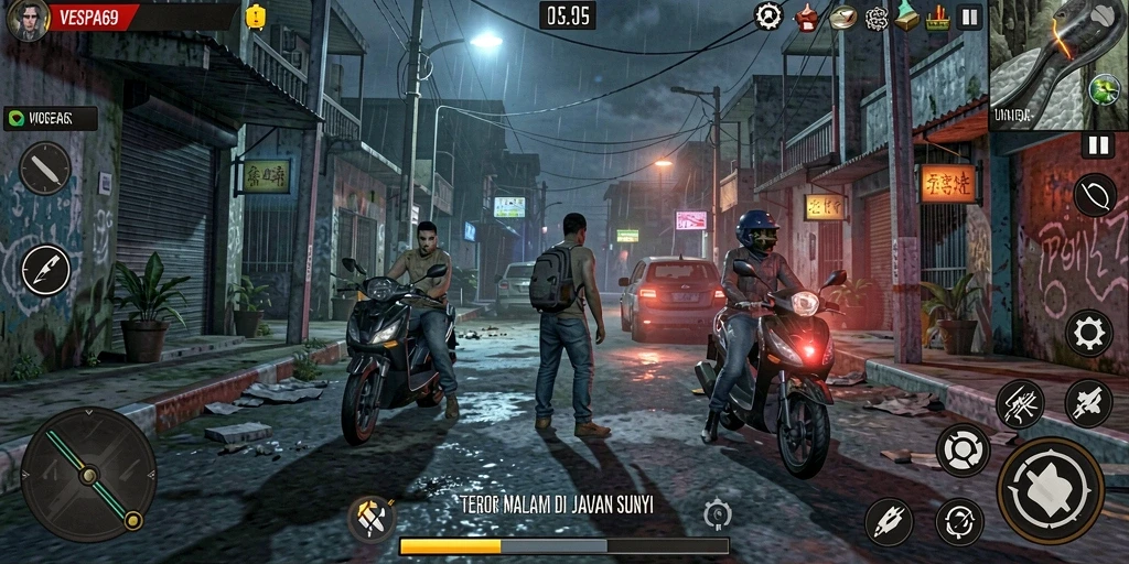 Tangkapan layar utama dari VESPA69 menampilkan suasana mencekam dalam gameplay.